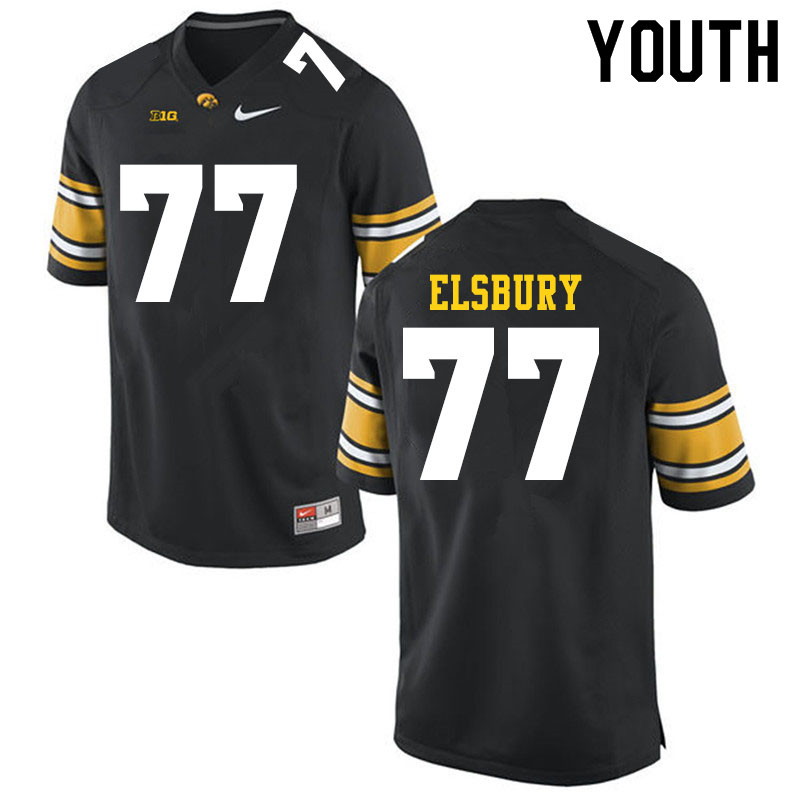 Youth #77 Tyler Elsbury Iowa Hawkeyes College Football Jerseys Sale-Black - Click Image to Close